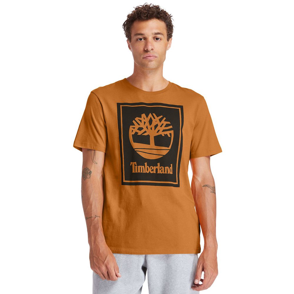 Timberland Μπλουζάκια Ανδρικα Καφε/Μαυρα - Short-Sleeve Logo - Greece 1079345-OL